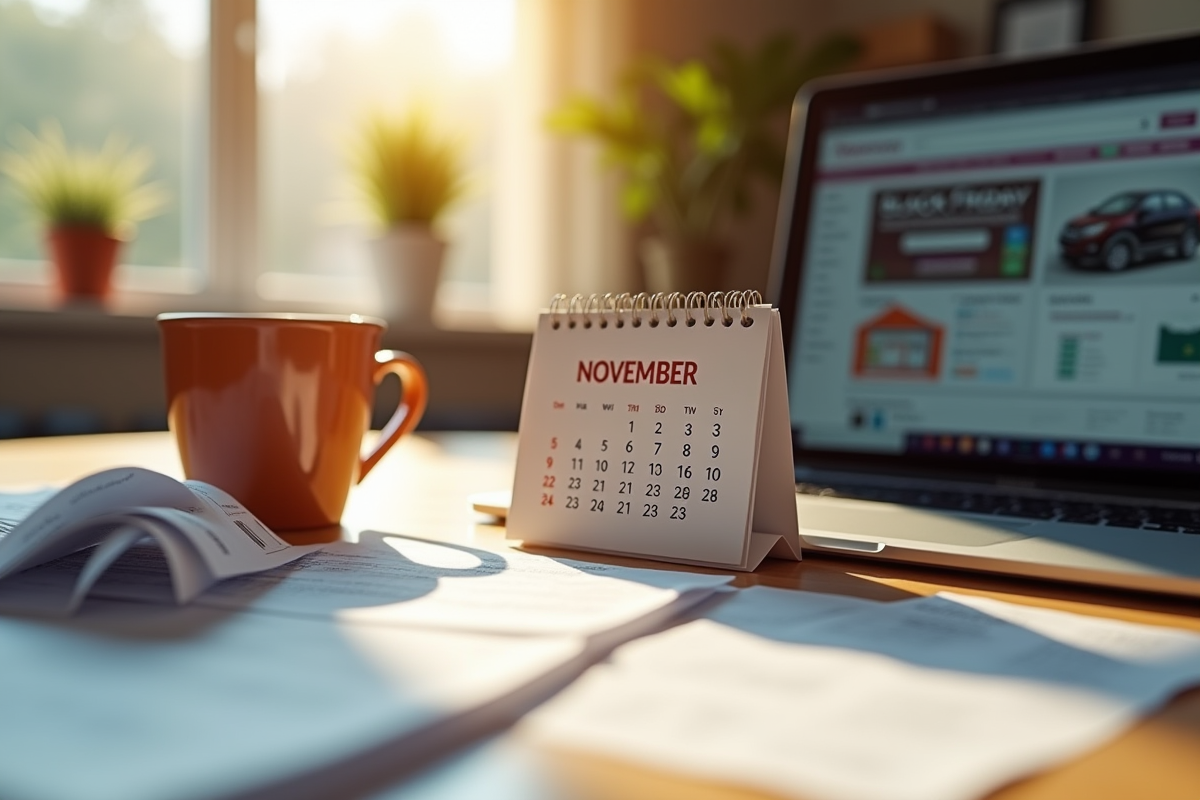 Calendrier de novembre avec reçus et deals Black Friday