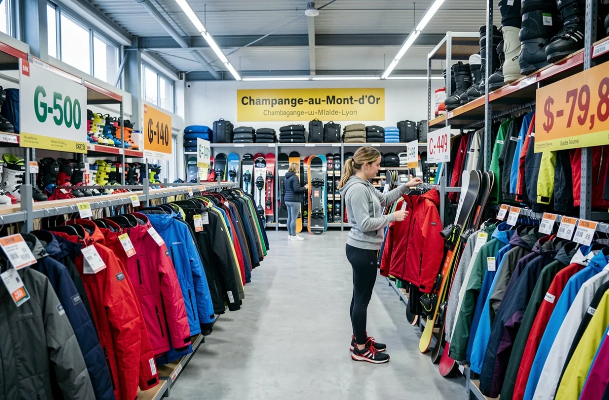 Boutique Chalet 1850 Outlet Troc Sport à Champagne-au-Mont-d'Or avec rayons de vêtements de ski soldés