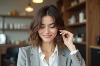 Femme élégante avec coupe courte pour cheveux fins