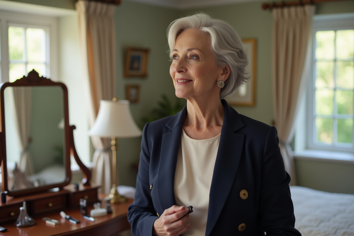 Femme élégante en train de se maquiller dans une chambre lumineuse