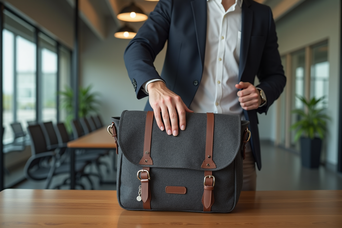Jeune homme avec sac à messenger dans un bureau moderne