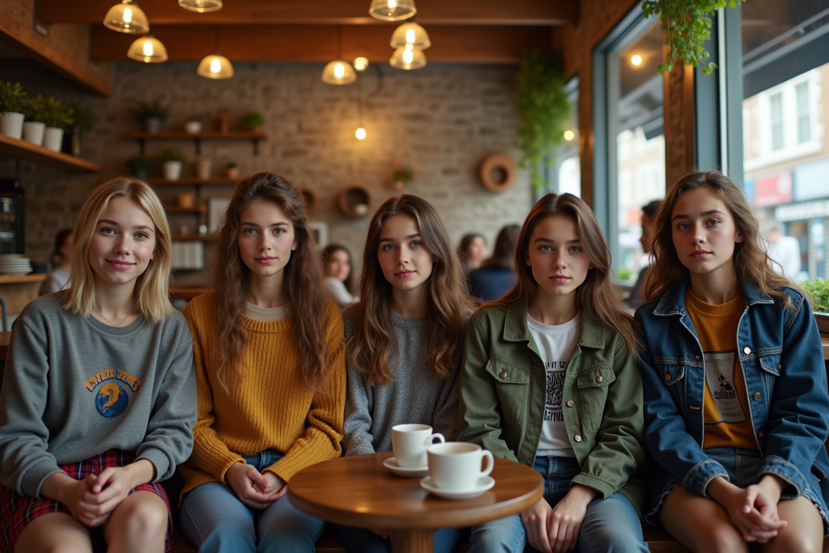 Groupe d adolescents dans un café à la mode