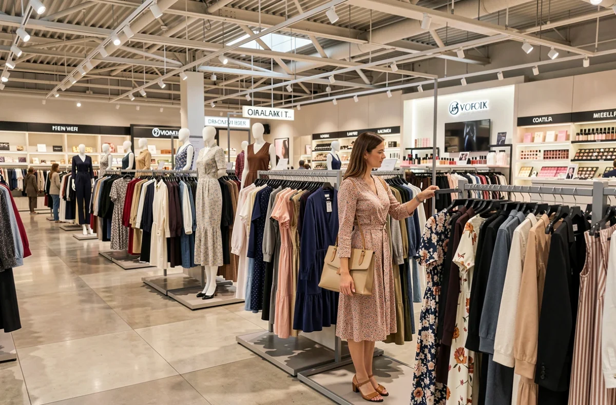 Rayon prêt-à-porter féminin du Printemps de Tours avec de nombreuses marques et mannequins dans un grand magasin aux allées spacieuses