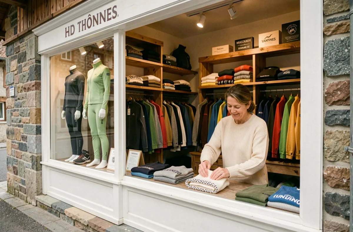 Boutique Villa Blanche à Thônes avec vêtements de sport alpins et décor authentique savoyard